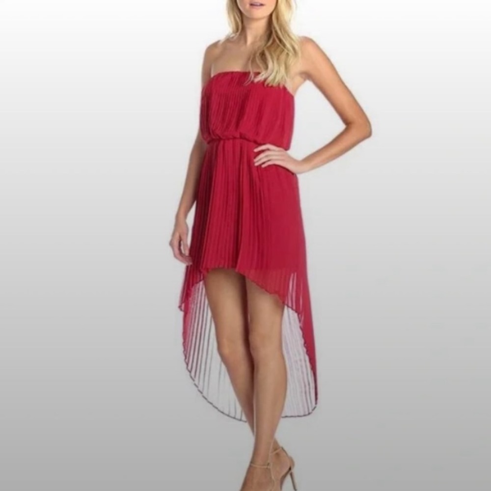 BCBGeneration Pleated Red High Low Dress Hi-Low Dress Strapless Party medium